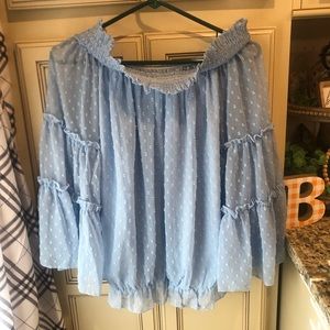 Ladies XL blouse, blue, new without tags, off the shoulder